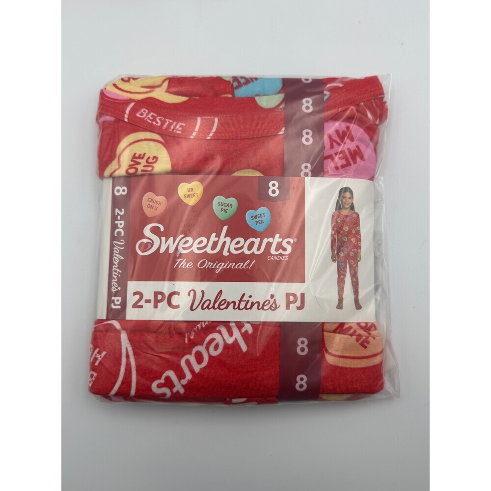 NWT Sweethearts Valentines Candy Hearts Print Pajama Set Girls 8 Red Casual Wear